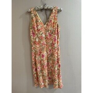 Loft Floral Linen Blend Dress Yellow Pink Size 8 NWOT Coquette Feminine Lovely